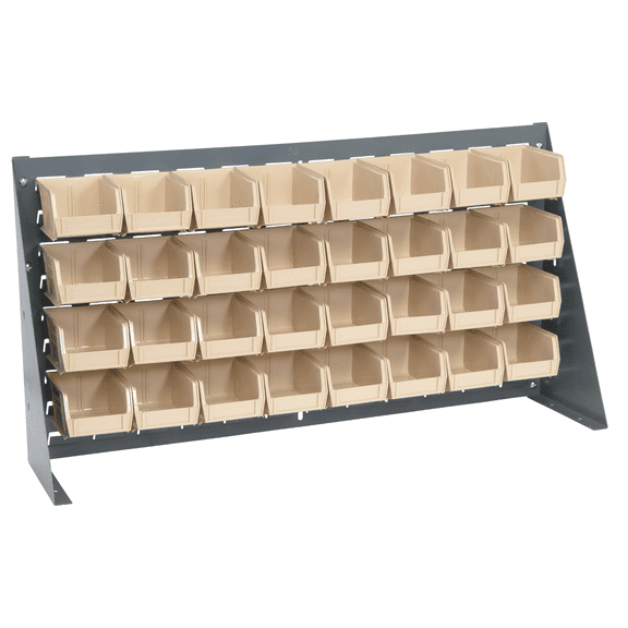 Quantum Storage Systems QBR-3619-210-32IV Solid Louvered Panel Bins Bench Rack 9 Shelves 19" H x 36" W x 8" D with 32 Ivory Bins 6" L x 5" W x 3" H
