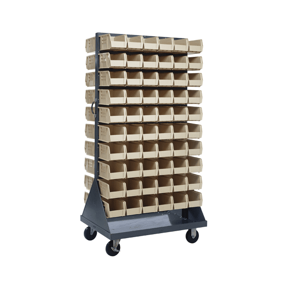 Quantum Storage Systems QMD-36H-230IV Solid Mobile Louvered Panel Double Sided Bins Bench Rack 60 Shelves 72" H x 36" W x 25" D with 120 Ivory Bins 11" L x 6" W x 5" H