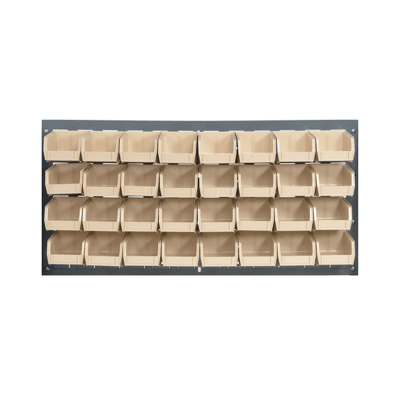 Quantum Storage Systems QLP-3619-210-32IV Solid Hanging Louvered Panel Bins Rack 108 Shelves 19" H x 36" W x 6" D with 32 Ivory Bins 6" L x 5" W x 3" H
