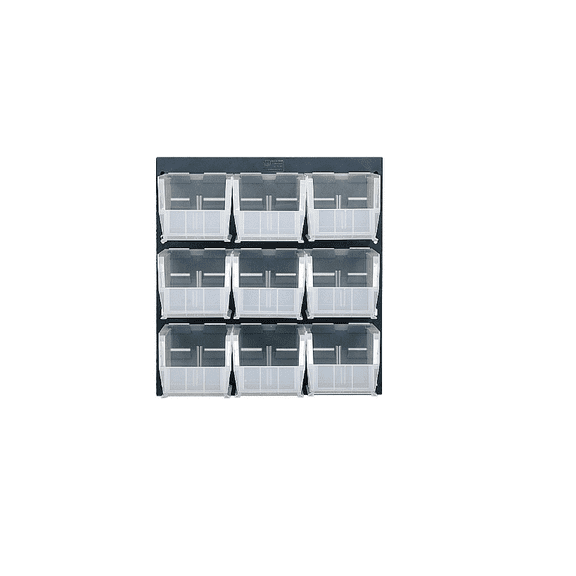 Louvered Panel, wall mounted, 18"L x 11"H, includes: (9) QUS230, clear bins, heavy-duty 16 gauge cold rolled steel, oyster white enamel coated finish (mounting hardware not included)