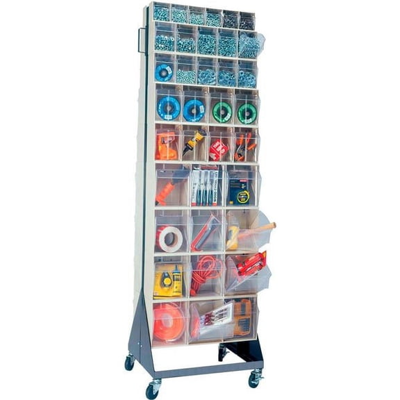 Quantum Storage Systems QFS270-72-QFS400WT 72 Drawers Tip Out Bin Mobile Stand Double Side White 75" H x 24" W x 21" D
