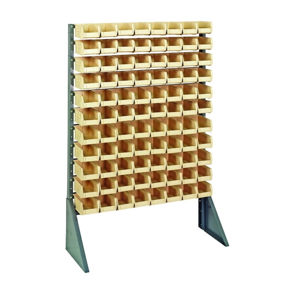 Quantum Storage Systems QRU-12S-220-96IV Solid Single Sided Rail Bins Racks 12 Shelves 53" H x 36" W x 15" D with 96 Ivory Bins 8" L x 5" W x 3" H