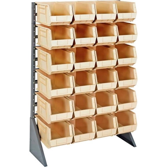 Quantum Storage Systems B1398896 QRU-12S-240-24 Single Sided 12 Rail Unit with 24 QUS240 Ultra Stack & Hang Bins, Ivory