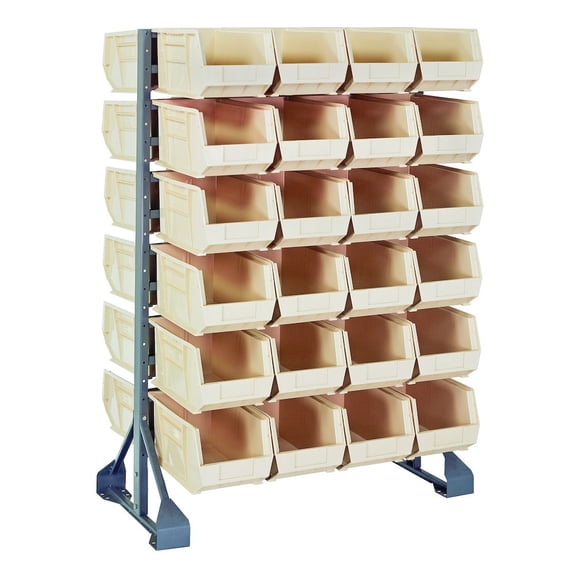 quantum storage qru-12d-240-48iv double sided rail systems complete package with bins, 36" l x 20" w x 53" h ivory