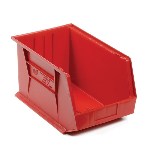 Quantum Storage Systems Red ULTRA Plastic Bin, Stacking Or Hanging, 11"W X 16"D X 8"H, Polypropylene, Made In USA, 4/Pk