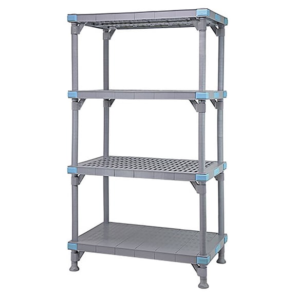 Quantum Storage Systems Millenia Shelving Unit, 36"W x 18"D x 86"H, 3 open and 1 solid grid shelves with removable shelf mats and 4 posts - Gray Finish