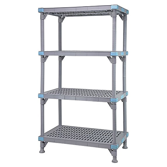 Quantum Storage Systems Millenia Shelving Unit, 42"W x 18"D x 86"H, 4 open grid shelves with removable shelf mats and 4 posts - Gray Finish