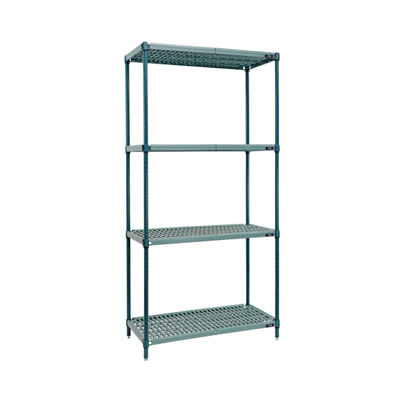 Quantum Storage Systems WR86-2130WPM Hybrid Vented Metal Post Plastic Mat Green Epoxy 4 Shelves 86" H x 30" W x 21" D