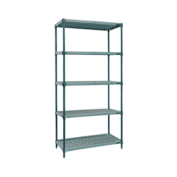 Quantum Storage Systems WR74-1872WPM-5 Hybrid Vented Metal Post Plastic Mat Green Epoxy 5 Shelves 74" H x 72" W x 18" D