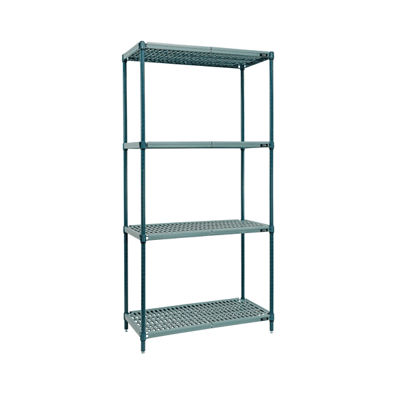 Quantum Storage Systems WR63-1872WPM Hybrid Vented Metal Post Plastic Mat Green Epoxy 4 Shelves 63" H x 72" W x 18" D
