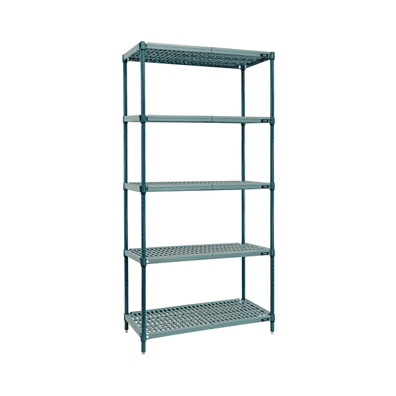 Quantum Storage Systems WR86-2142WPM-5 Hybrid Vented Metal Post Plastic Mat Green Epoxy 5 Shelves 86" H x 42" W x 21" D
