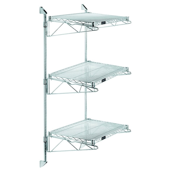 Quantum Storage Systems Shelving Unit, Post Wall Mount in Carbon Steel Material, Chrome Color