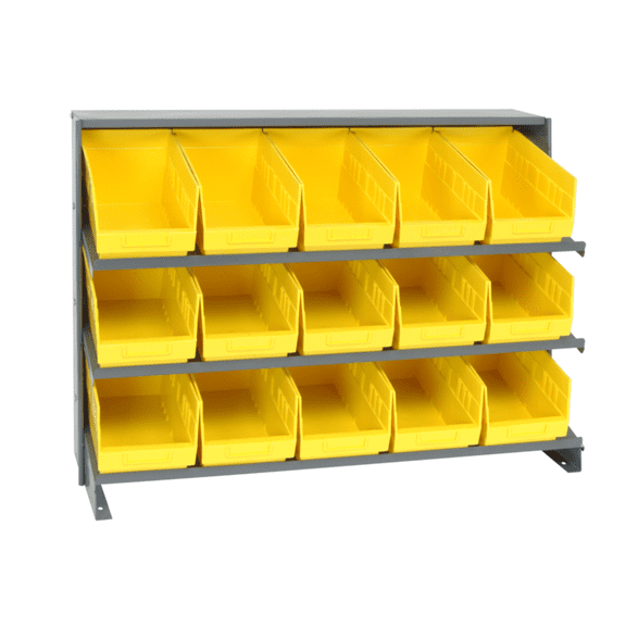 Quantum Storage Systems QPRHA-202YL Solid Single Sided 3 Shelves 27" H x 36" W x 12" D with 15 Yellow Bins 12" L x 7" W x 6" H