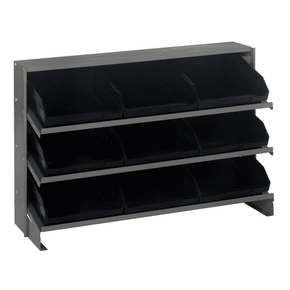Quantum Storage Systems QPRHA-109BK Solid Single Sided 3 Shelves 23" H x 36" W x 13" D with 9 Black Bins 12" L x 12" W x 4" H
