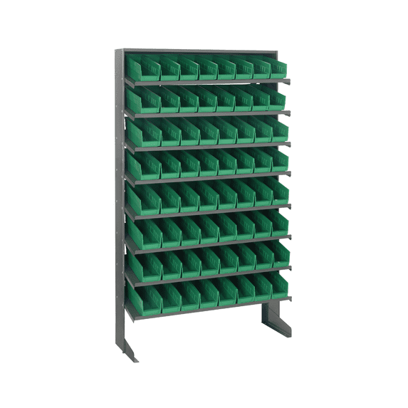 Quantum Storage Systems QPRS-101GN Solid Single Sided 8 Shelves 60" H x 36" W x 12" D with 64 Green Bins 12" L x 5" W x 4" H