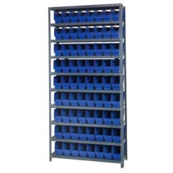 Quantum Storage Systems 268983BL 1275-201 Steel Shelving with 72 6 in. Shelf Bins, Blue - 36 x 12 x 75 in.