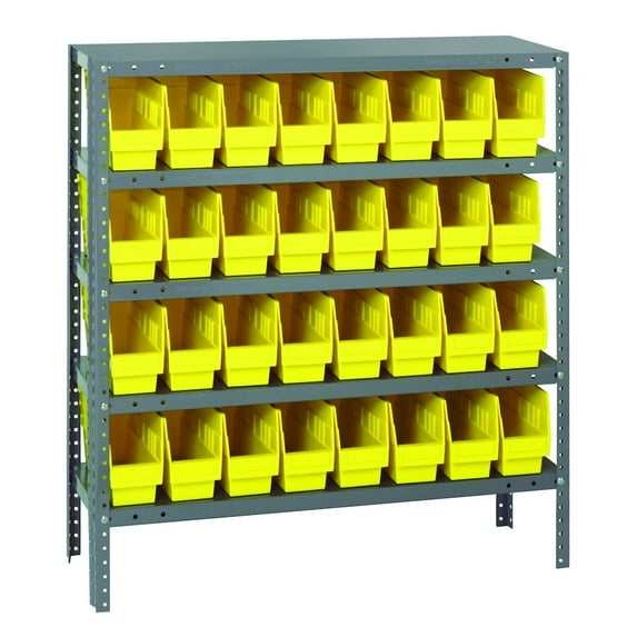quantum storage systems 1839-203yl bin shelving,solid,36x18,32 bins,yellow