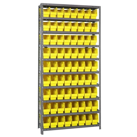 Quantum Storage Systems 1875-203YL Store More Steel Shelving Unit with 6" Shelf Bins, 18" D x 36" W x 75" H, Yellow
