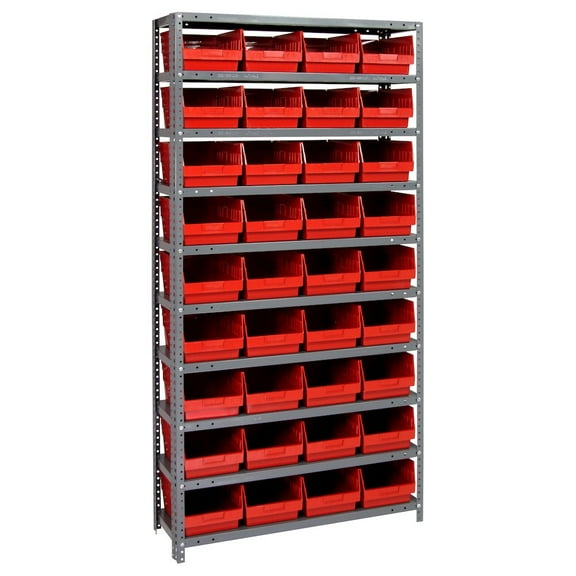 Quantum Storage Systems 1275-207RD Store More Steel Shelving Unit with 6" Shelf Bins, 12" D x 36" W x 75" H, Red