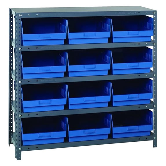Quantum Storage Systems 268990BL 1239-209 Steel Shelving with 12 6 in. Shelf Bins, Blue - 36 x 12 x 39 in.