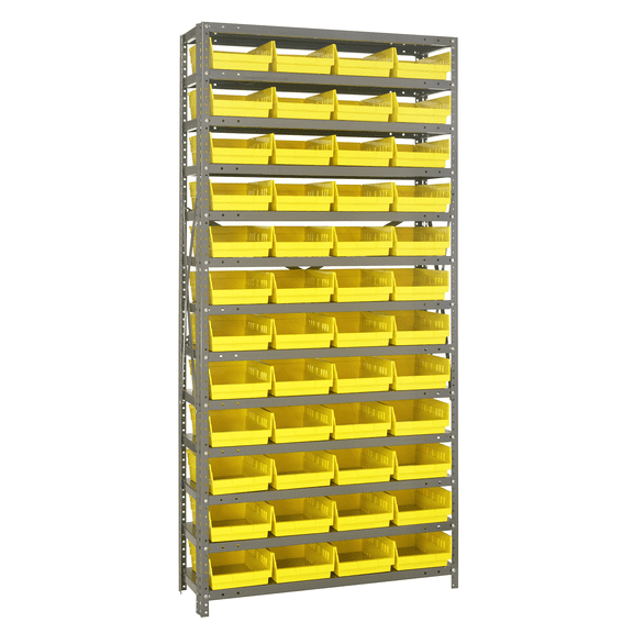Quantum Storage Systems 1275-107YL Steel Shelving Unit with 4" Shelf Bins, 12" D x 36" W x 75" H, Yellow