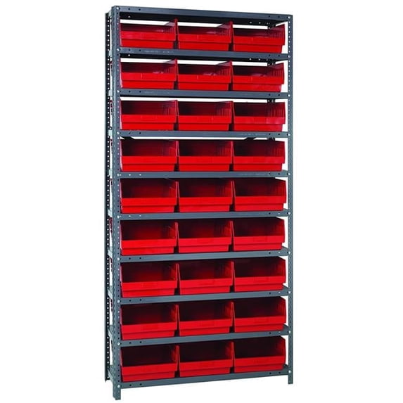 Quantum Storage Systems 268986RD 1275-209 Steel Shelving with 27 6 in. Shelf Bins, Blue - 36 x 12 x 75 in.