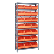 Quantum Storage Systems 2475-485OR Solid Heavy Duty 8 Shelves 75" H x 36" W x 24" D with 21 Orange Bins 21" L x 11" W x 7" H