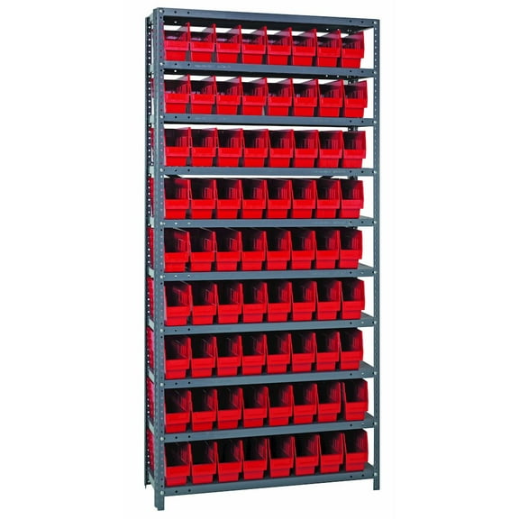Quantum Storage Systems 1875-203RD Store More Steel Shelving Unit with 6' Shelf Bins, 18' D x 36' W x 75' H, Red