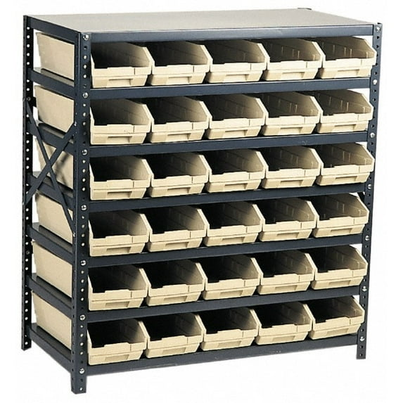 Quantum Storage Systems 1239-100BL Steel Shelving Unit with 4" Shelf Bins, 12" D x 36" W x 39" H, Blue