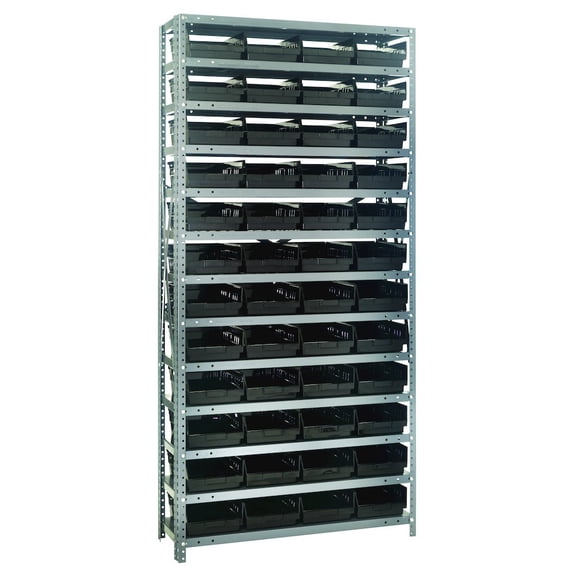 Quantum Storage Systems 1275-107BK Steel Shelving Unit with 4" Shelf Bins, 12" D x 36" W x 75" H, Black