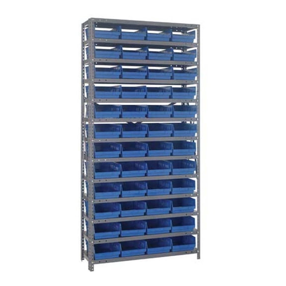 Quantum Storage Systems 1875-108BL Steel Shelving Unit with 4" Shelf Bins, 18" D x 36" W x 75" H, Blue