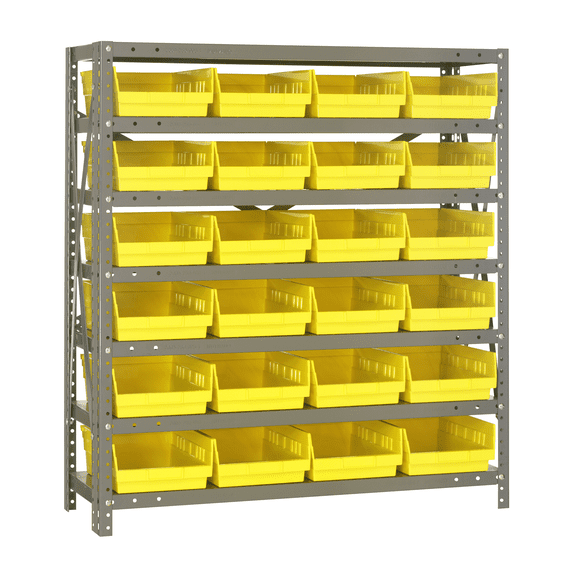 Quantum Storage Systems 1839-108YL Solid Heavy Duty 7 Shelves 39" H x 36" W x 18" D with 24 Yellow Bins 18" L x 9" W x 4" H