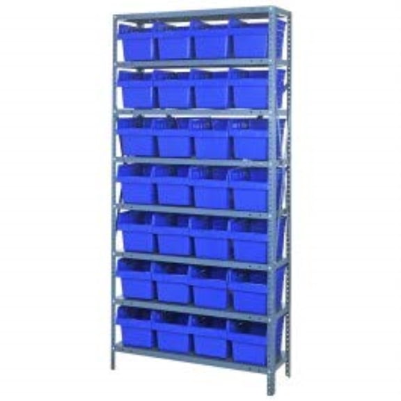 Quantum Storage Systems B970476 1875-SB808 Steel Shelving with 8 in. 28 Plastic Shelf Bins - Red - 36 x 18 x 75 in. - SB8 Shelves