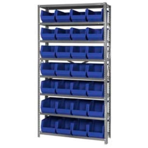 Quantum Storage Systems 268937BL QSBU-240 Steel Shelving with 28 Giant Stacking Bins, Blue - 12 x 36 x 75 in.