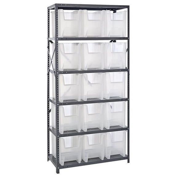 Quantum Storage QSBU-600CL 6 Shelf Open Unit With 15 Clear Bins