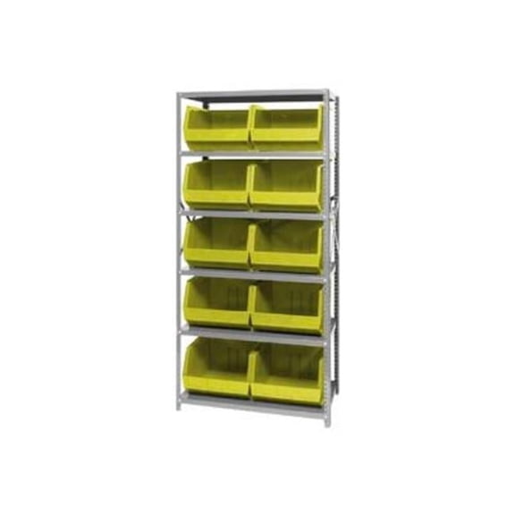 Quantum Storage Systems 268943YL QSBU-270 Steel Shelving with 10 Giant Stacking Bins, Yellow - 18 x 36 x 75 in.
