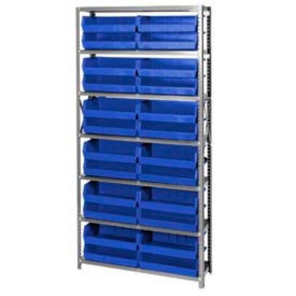 Quantum Storage Systems 268938BL QSBU-245 Steel Shelving with 24 Giant Stacking Bins, Blue - 12 x 36 x 75 in.