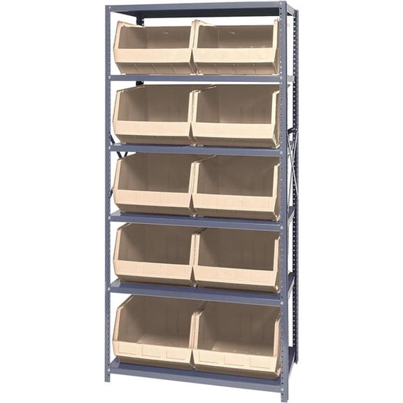 Quantum Storage Systems 268943BG QSBU-270 Steel Shelving with 10 Giant Stacking Bins, Ivory - 18 x 36 x 75 in.