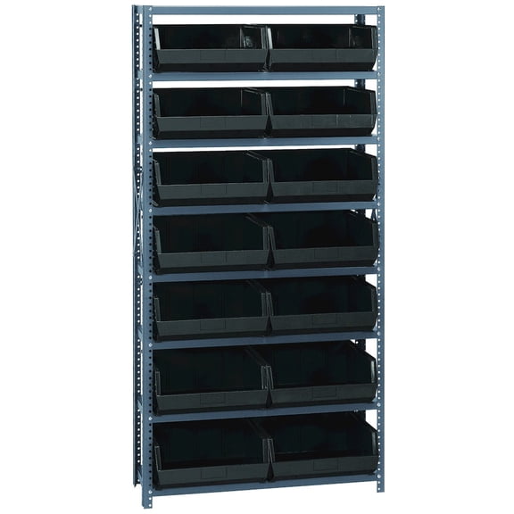 Quantum Storage Systems 268939BK QSBU-250 Steel Shelving with 14 Giant Stacking Bins, Black - 12 x 36 x 75 in.