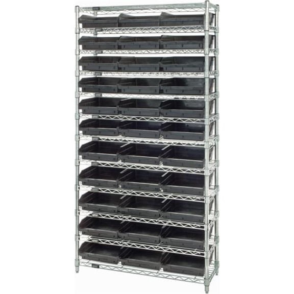Quantum Storage Systems B2391945 Steel Wire Shelving with 33 Conductive 4 in. Bins, Black - 12 Shelves - 36 x 24 x 74 in.