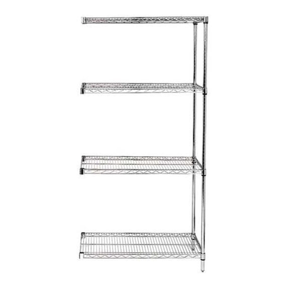 Wire Shelving Add-On Kit, 54"W x 14"D x 86"H, 600 - 800 lb. capacity, includes (4) wire shelves, (2) posts and (8) S-Hooks, chrome plated finish, NSF, shipped KD