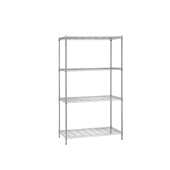Quantum Storage Systems WR63-1236C Starter Kit for 63" High 4-Tier Wire Shelving Unit, Chrome Finish, 800 lb. Per Shelf Capacity, 12" Width x 36" Length x 63" Height