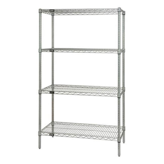 Wire Shelving Starter Kit, 42"W x 14"D x 54"H, 600 - 800 lb. capacity, includes (4) wire shelves and (4) posts, chrome plated finish, NSF, shipped KD