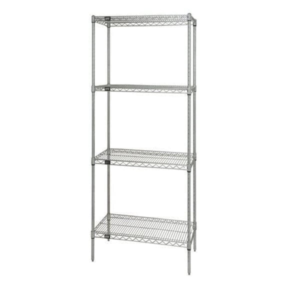 Wire Shelving Starter Kit, 60"W x 12"D x 86"H, 600 - 800 lb. capacity, includes (4) wire shelves and (4) posts, 304 stainless steel, NSF, shipped KD