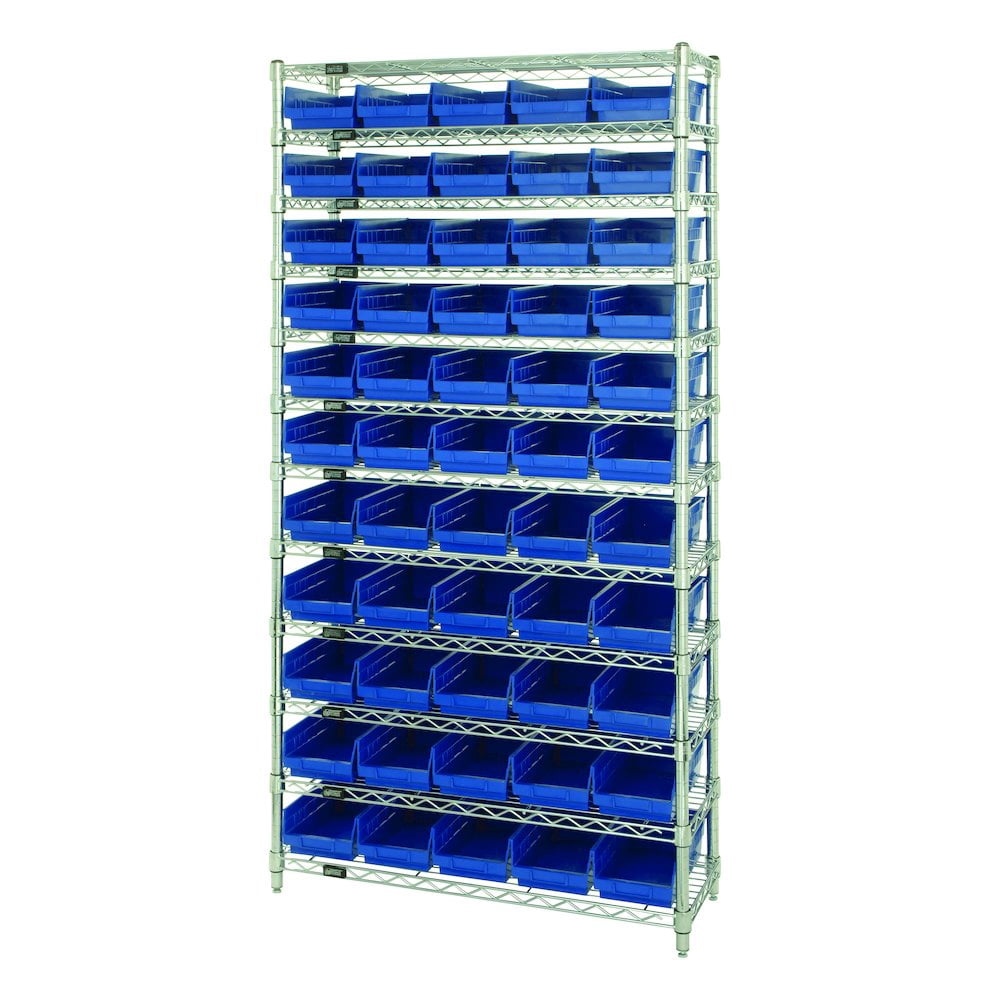 quantum storage systems wr12-106bl bin shelving,wire,36x24,55 bins,blue ...