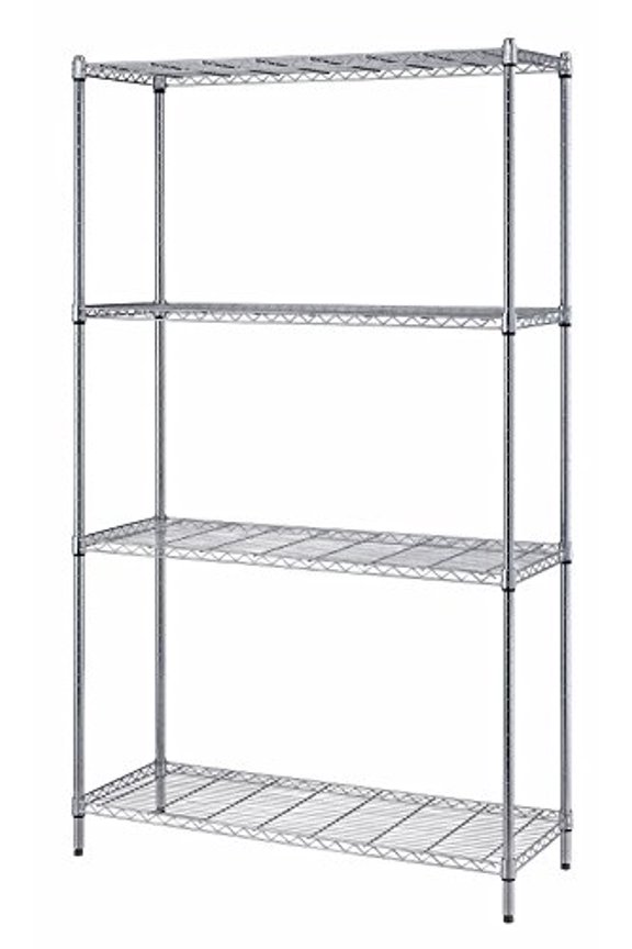 Quantum Storage 4-Shelf Adjustable Wire Shelving Unit, 300 lb. Load Capacity per Shelf, 72" H x 42" W x 18" D, Chrome Finish
