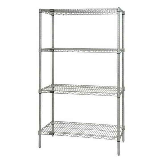 QUANTUM H/D 63"H 4-Shelf Wire Shelving Kit, 800lb, WR63, NSF, CHROME, 1yr