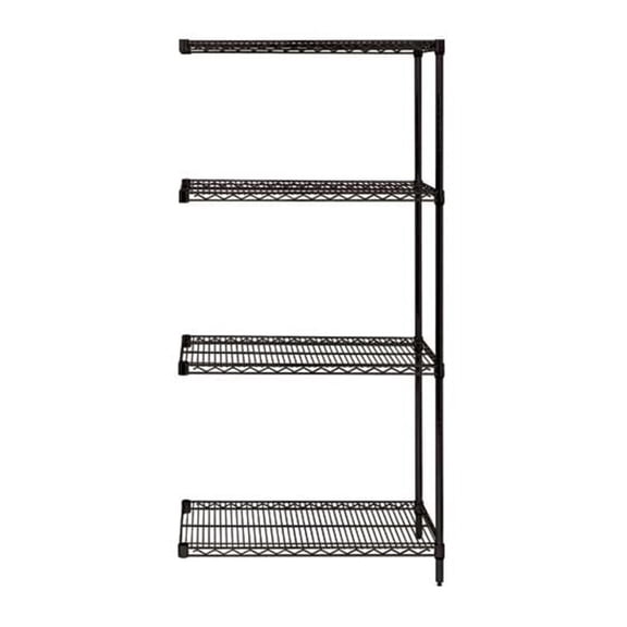 Quantum Storage Systems AD54-1836BK Add-On Kit for 54" High 4-Tier Wire Shelving Unit, Black Finish, 18" Width x 36" Length x 54" Height