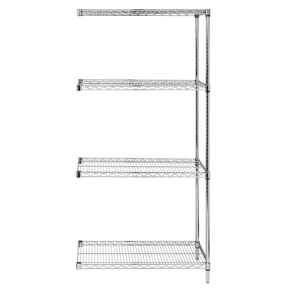 Wire Shelving Add-On Kit, 30"W x 24"D x 86"H, 600 - 800 lb. capacity, includes (4) wire shelves, (2) posts and (8) S-Hooks, 304 stainless steel, NSF, shipped KD