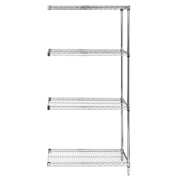 Wire Shelving Add-On Kit, 60"W x 14"D x 74"H, 600 - 800 lb. capacity, includes (4) wire shelves, (2) posts and (8) S-Hooks, 304 stainless steel, NSF, shipped KD